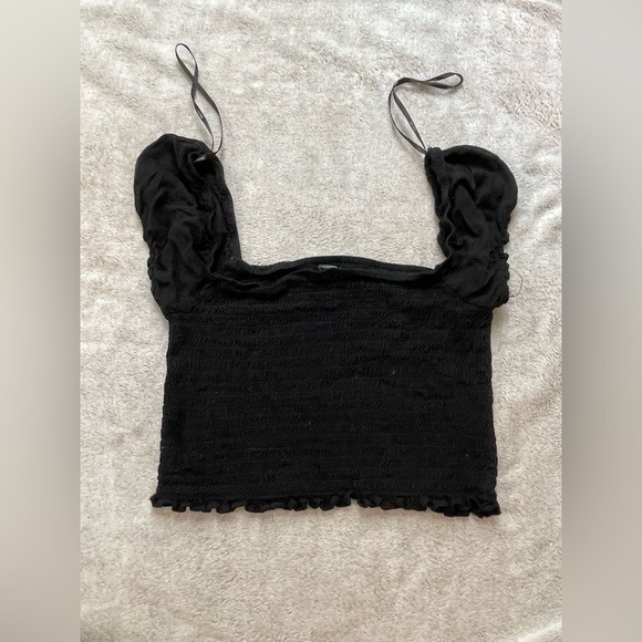 SUMMER, shoulders out black soft crop top - Picture 1 of 4